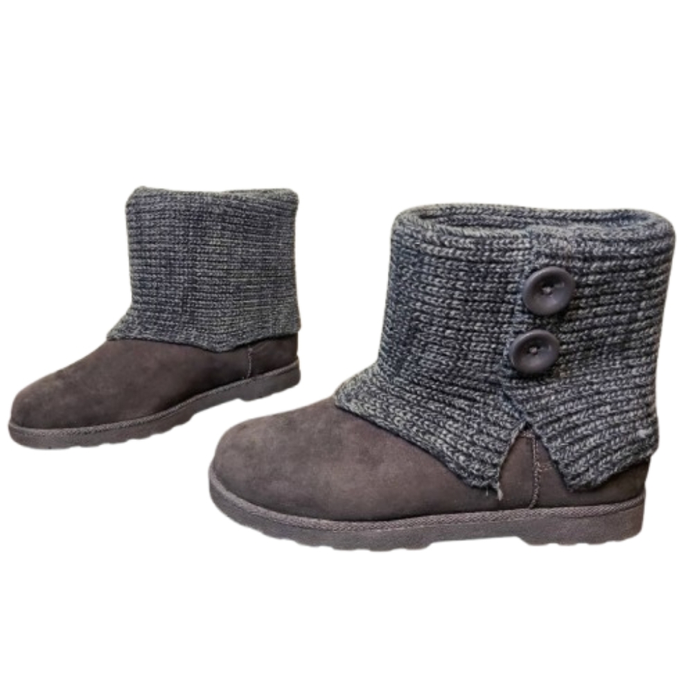 Makalu Women's Kayda Gray Textile Faux Fur Button Winter Boots Size 9.5